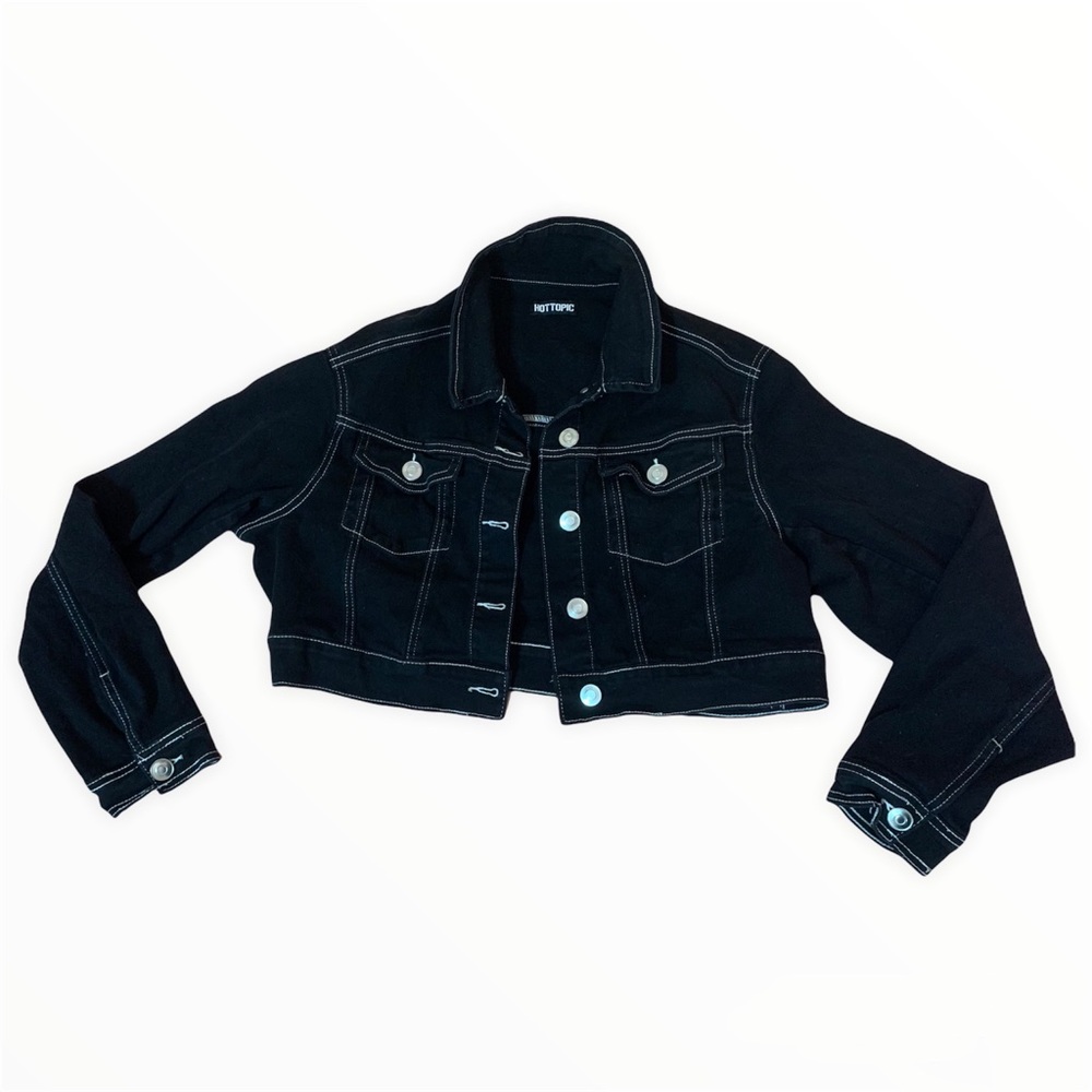 Hot Topic Black Cropped Jacket w/ White Stitching